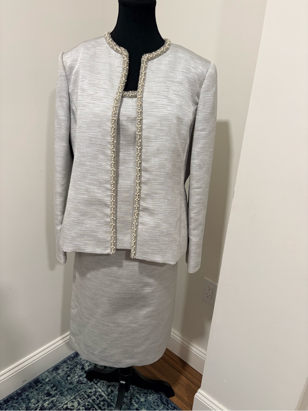 Nipon Boutique Silver-Beige Two-Piece Wedding Dress Suit